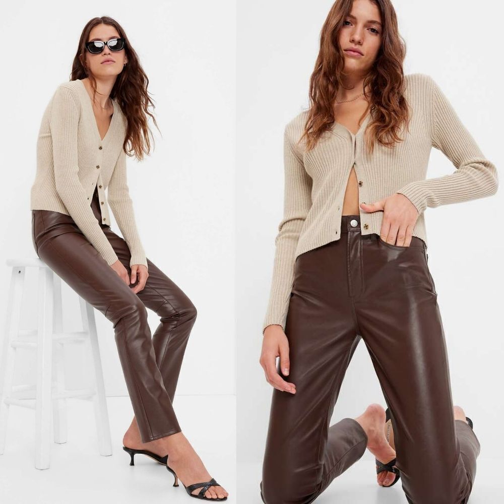 NWT Gap High Rise Vegan Leather Vintage Straight Pant Trouser Espresso Brown 16